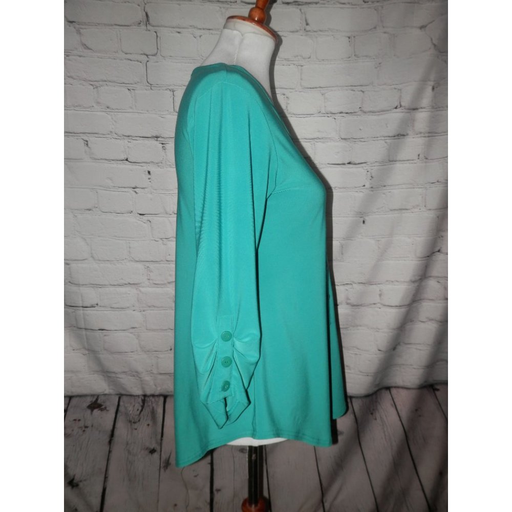 Sympli Top Blouse 6 Knit Green Buttons 3/4 Sleeve Small - Picture 3 of 5